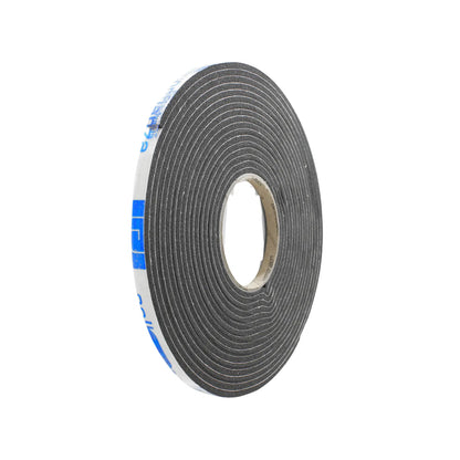 Burlete de espuma autoadhesiva negra Saint-Gobain para sellado y aislamiento de puertas y ventanas.