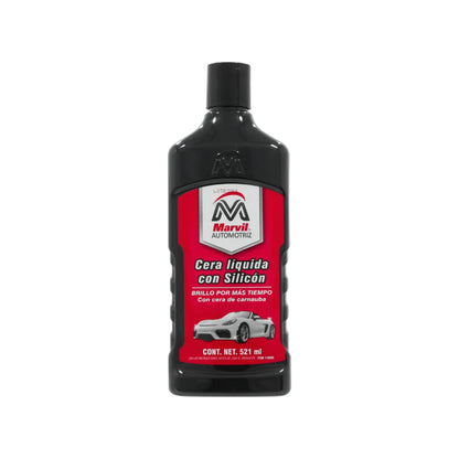 La cera marvil con silicón brinda brillo y protección normal a todo tipo de pinturas contra los agentes del medio ambiente como son rayos uv, lluvia, polvo, contaminación y detergentes comunes., limpia y da brillo en cualquier pintura automotriz sin dejar residuos pegajosos o grasosos.,No contiene solventes que ataquen a la capa de ozono.,Fácil de usar.
