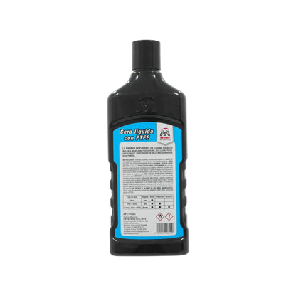 Cera líquida Marvil con PTFE (Teflón) para autos, alto brillo y protección, botella negra con etiqueta azul