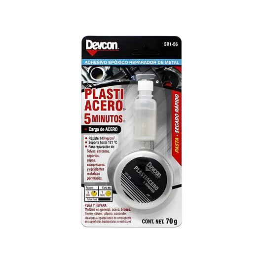 Adhesivo epóxico Devcon Plastiacero 5 Minutos, carga de acero para reparación de metal, secado rápido 70g, gris