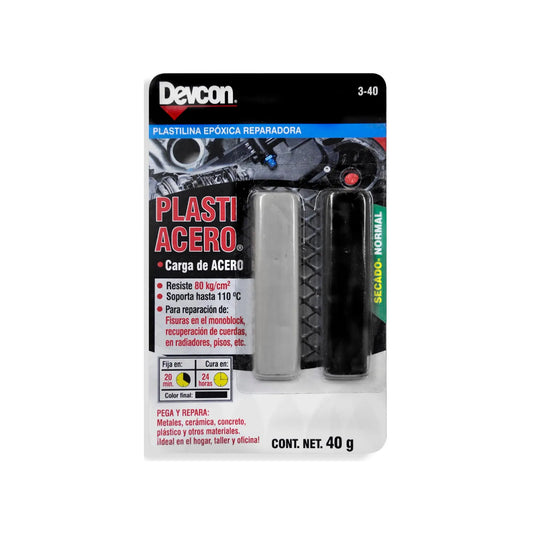 Plastilina 3-40, es una plastilina moldeable para sellar fugas en radiadores y tanques de agua, gasolina y solventes.,Por su gran adherencia no se desprende ni pierde su dureza aún bajo presión.,No hay necesidad de desmontar los equipos.,Solo mezcla y repara.