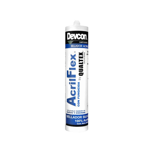Sellador acrílico Devcon AcrilFlex blanco 280ml con fungicida para baños y cocinas.