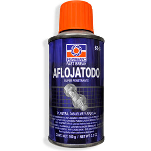 Afloja todo multiusos.,Contenido: 100 g,Idea para remover óxido, grasa, tierra y depósitos de carbón.,Libera tuercas, tornillos y ensambles.,Las piezas de metal se mantienen ligeramente lubricadas y protegidas contra la oxidación.,No afecta superficies pintadas.