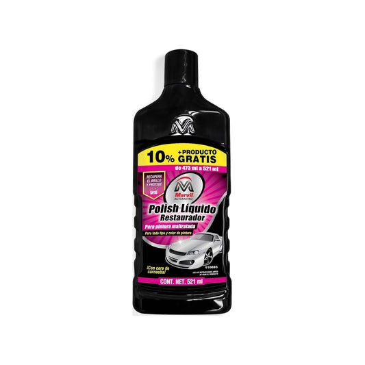Restaurador de pintura automotriz Marvil, polish líquido 521 ml con cera carnauba para brillo y protección