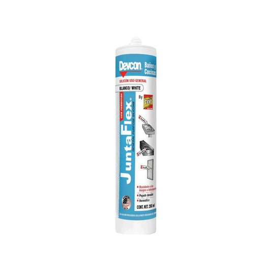 Silicón sellador blanco Devcon para baños y cocinas con fungicida, 280 ml