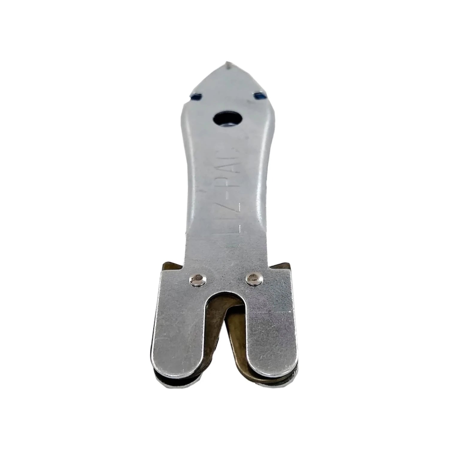 Afilador de cuchillos metálico LIZ-PAC tipo pescadito con doble ranura, para afilar hojas y herramientas de corte.