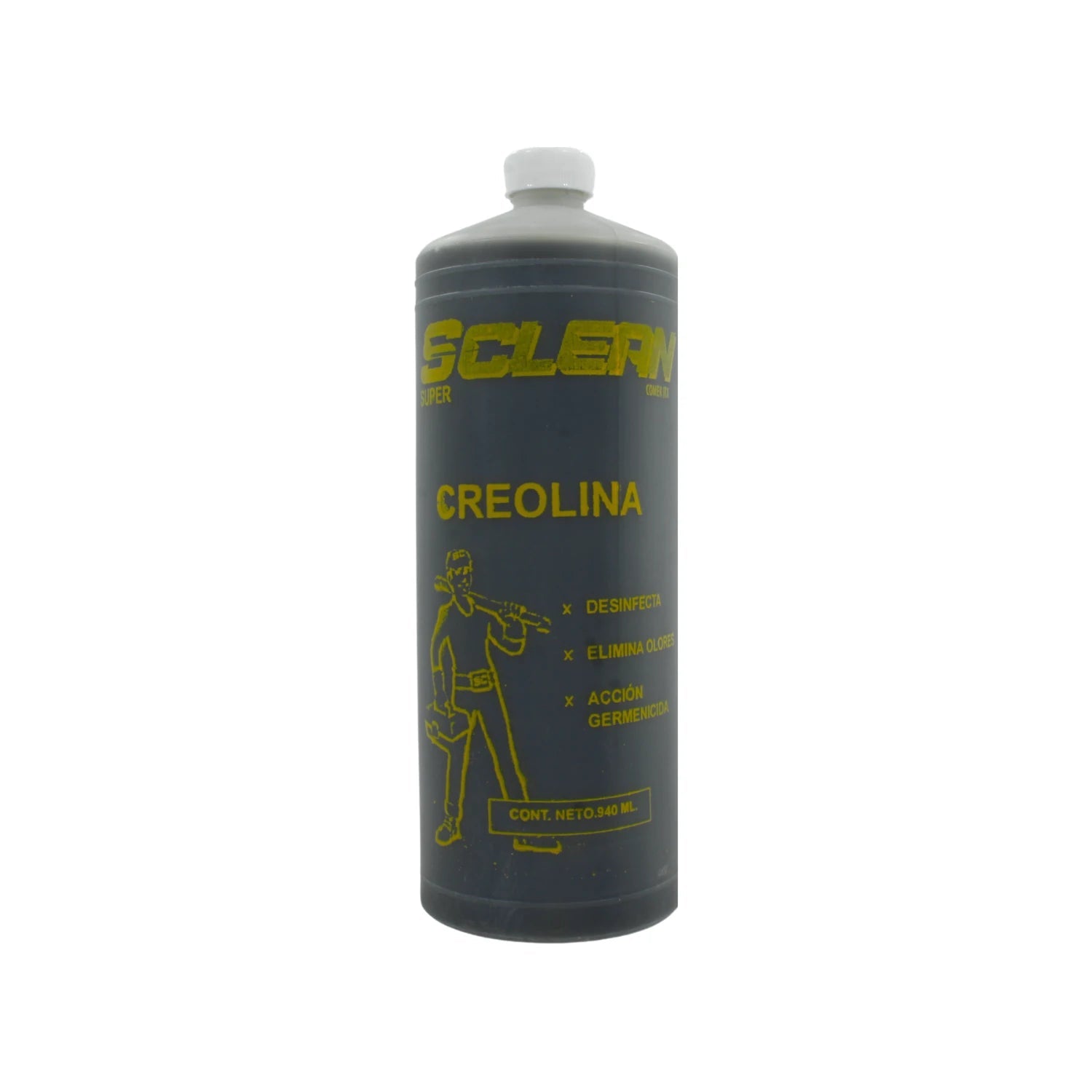 Creolina desinfectante Super Clean 940ml. Limpiador multiusos germicida, elimina olores, botella oscura.