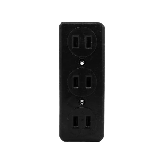 Fabricado en ABS,Contacto base triple reforzado.,Herrajes de latón.,Voltaje 125 V - 15 A