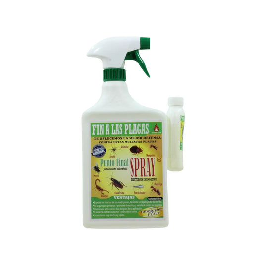 Spray insecticida de uso doméstico.,Permanece activo varios días después de su aplicación.,Resiste paredes con cochambre o grasa.,Contiene clorpirifos de calidad y efectividad contra insectos y aracnidos.,Agitese antes de usar.,Aplique toda la mezcla.,Jamas la conserve, ya que el sobrante no les servirá para otra aplicación.,Contenido 1.1 L.,Producto toxico.,No se deje al alcance de los niños.,No aplique en mascotas.