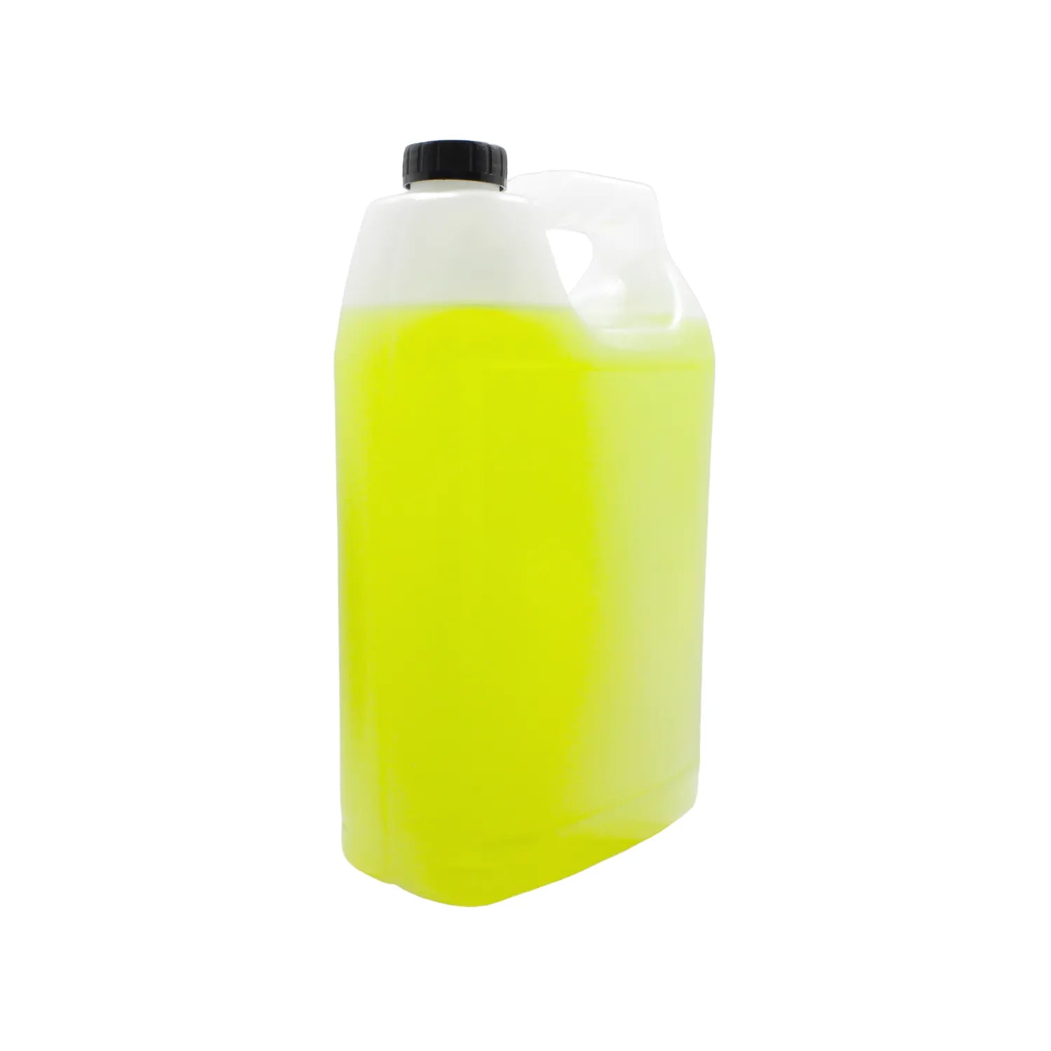 Bidón con líquido amarillo fluorescente para uso industrial o automotriz en envase traslúcido con asa y tapa negra.