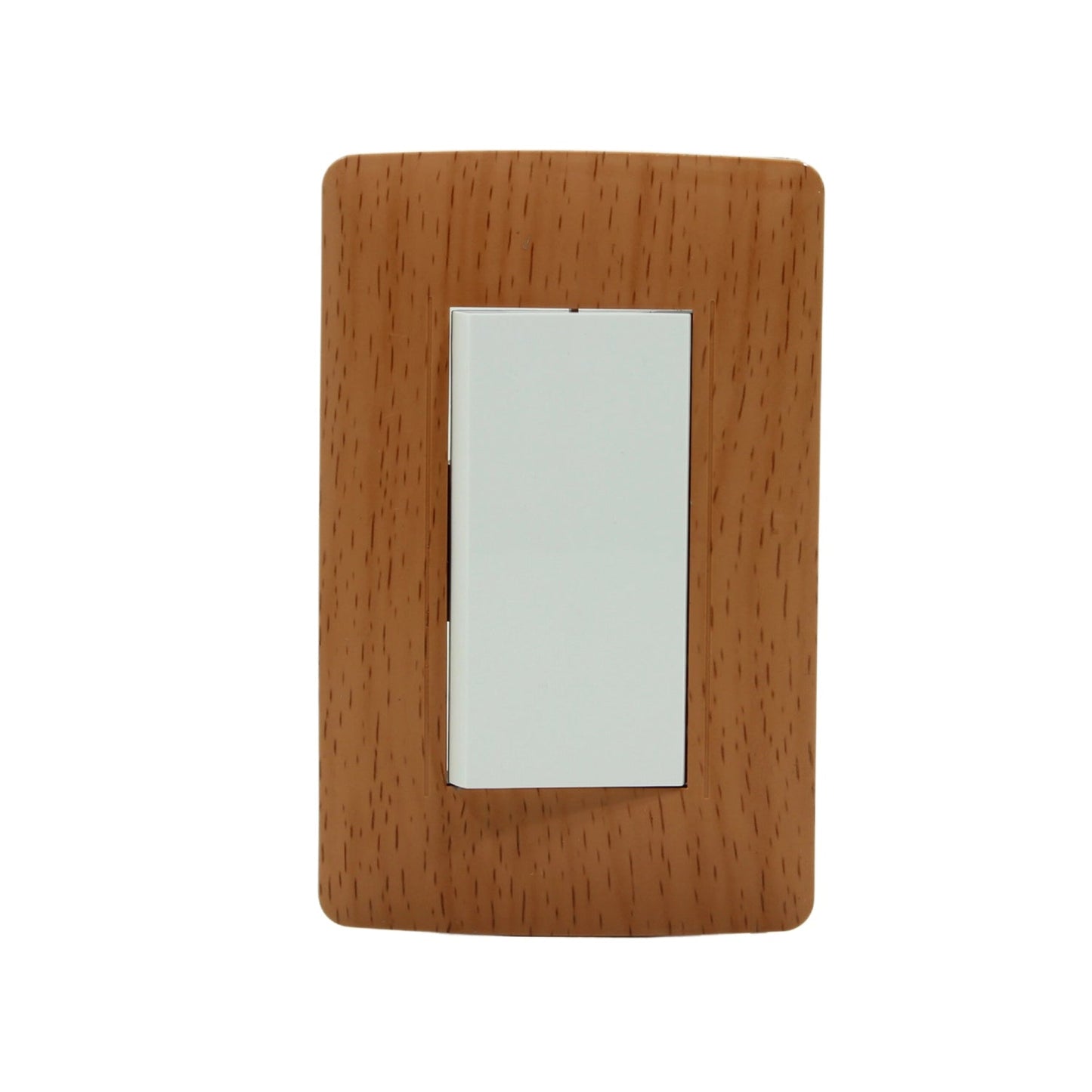 Placa para 1 apagador de luz, acabado madera toscana, interruptor blanco