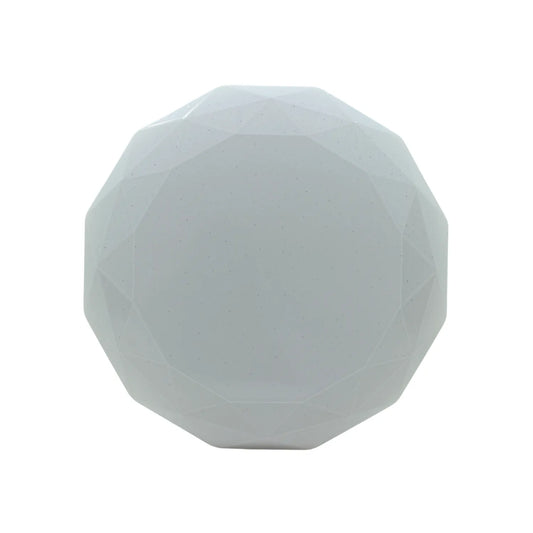 Plafón LED blanco para techo, diseño geométrico facetado, iluminación moderna con efecto starlight
