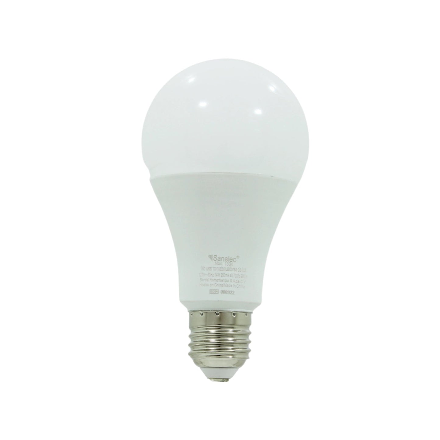 Foco LED Sanelec 14W luz blanca fría, modelo 1334. Bombilla E27 de bajo consumo para iluminación hogar.