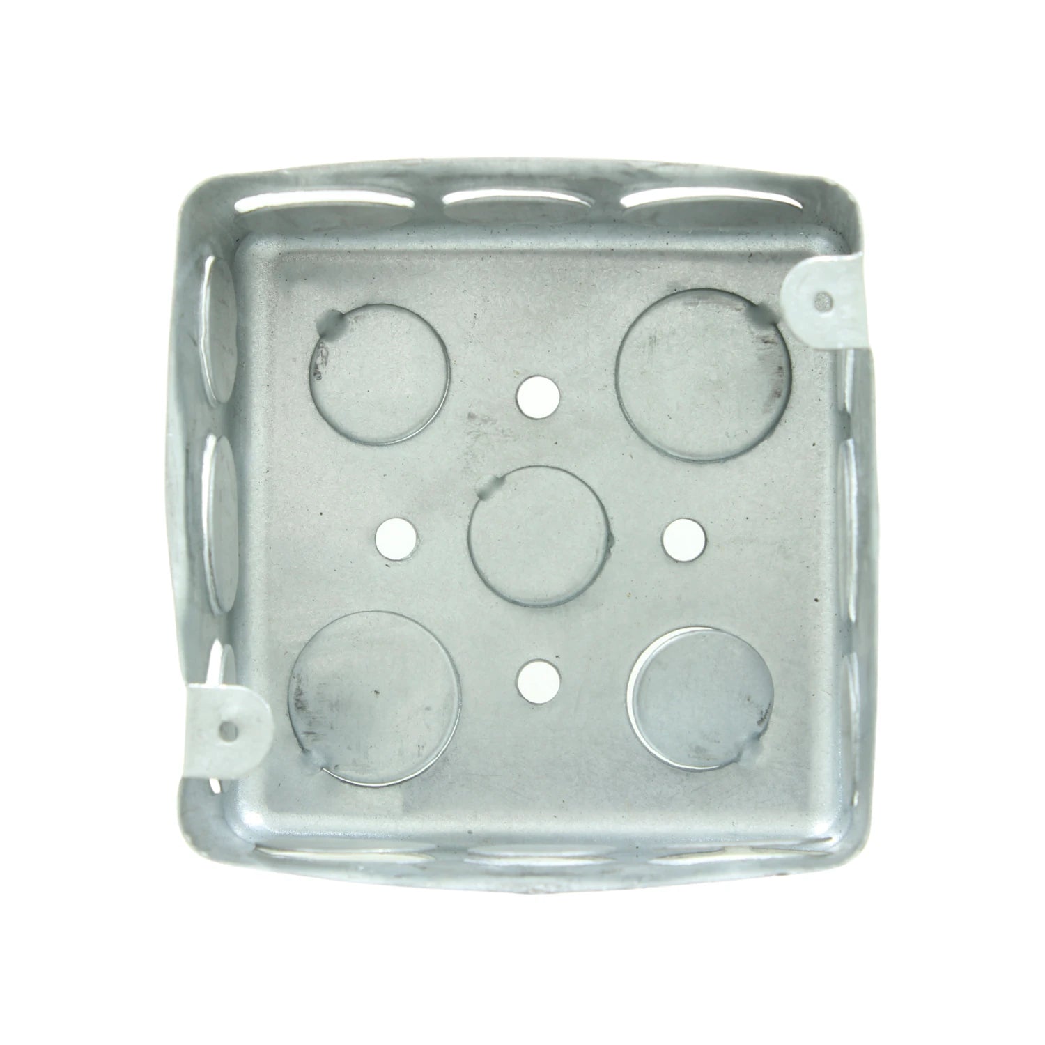 Caja de registro eléctrica cuadrada 4x4 galvanizada con múltiples knockouts para conexiones de cableado