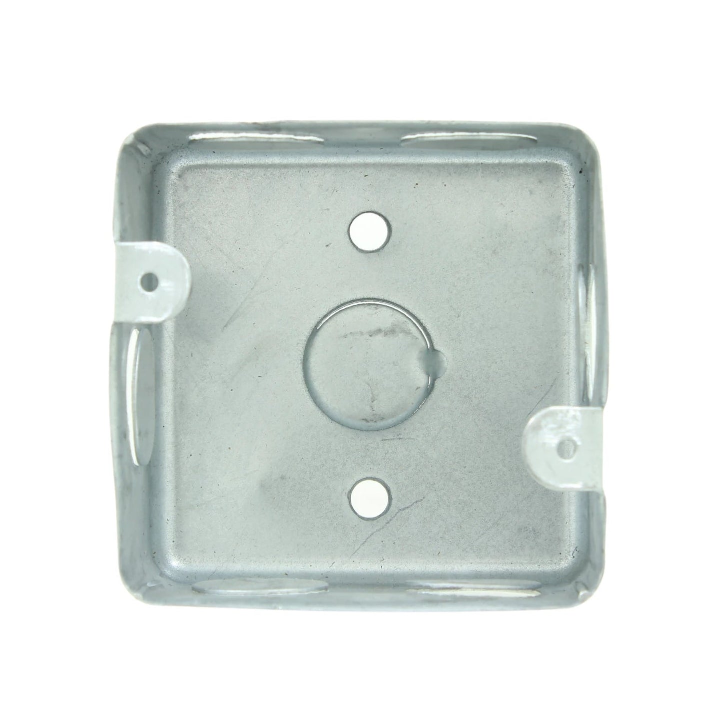 Caja eléctrica cuadrada galvanizada 3x3 para registro de instalaciones y conexiones de cableado.