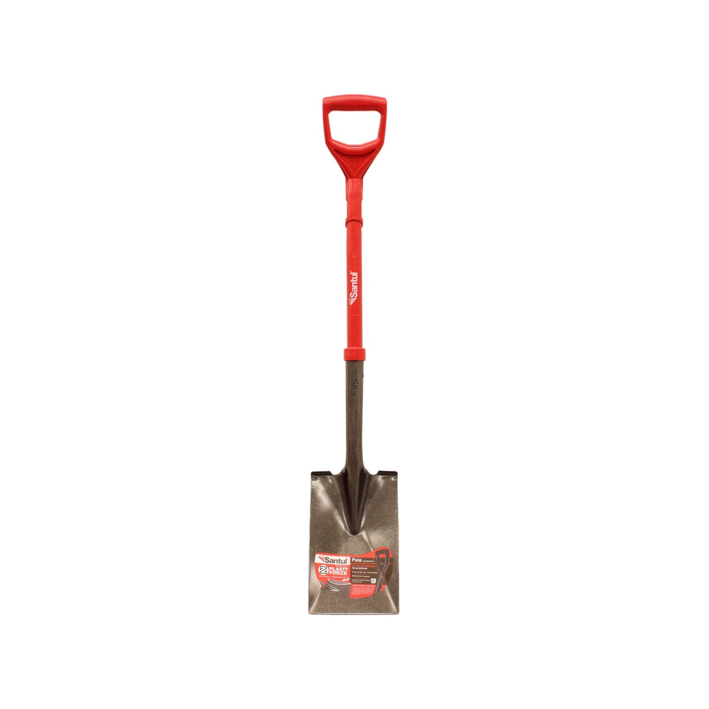 Pala escarramán Santul Plastiforce roja, mango D ergonómico, hoja de acero para jardinería y obra.