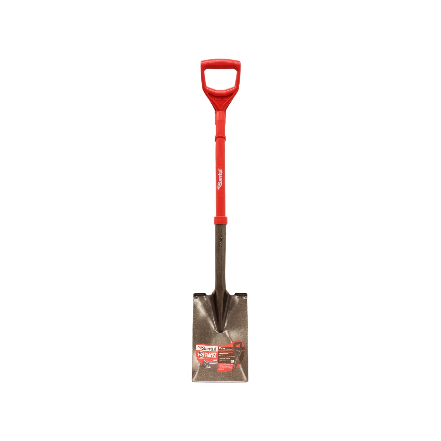 Pala escarramán Santul Plastiforce roja, mango D ergonómico, hoja de acero para jardinería y obra.