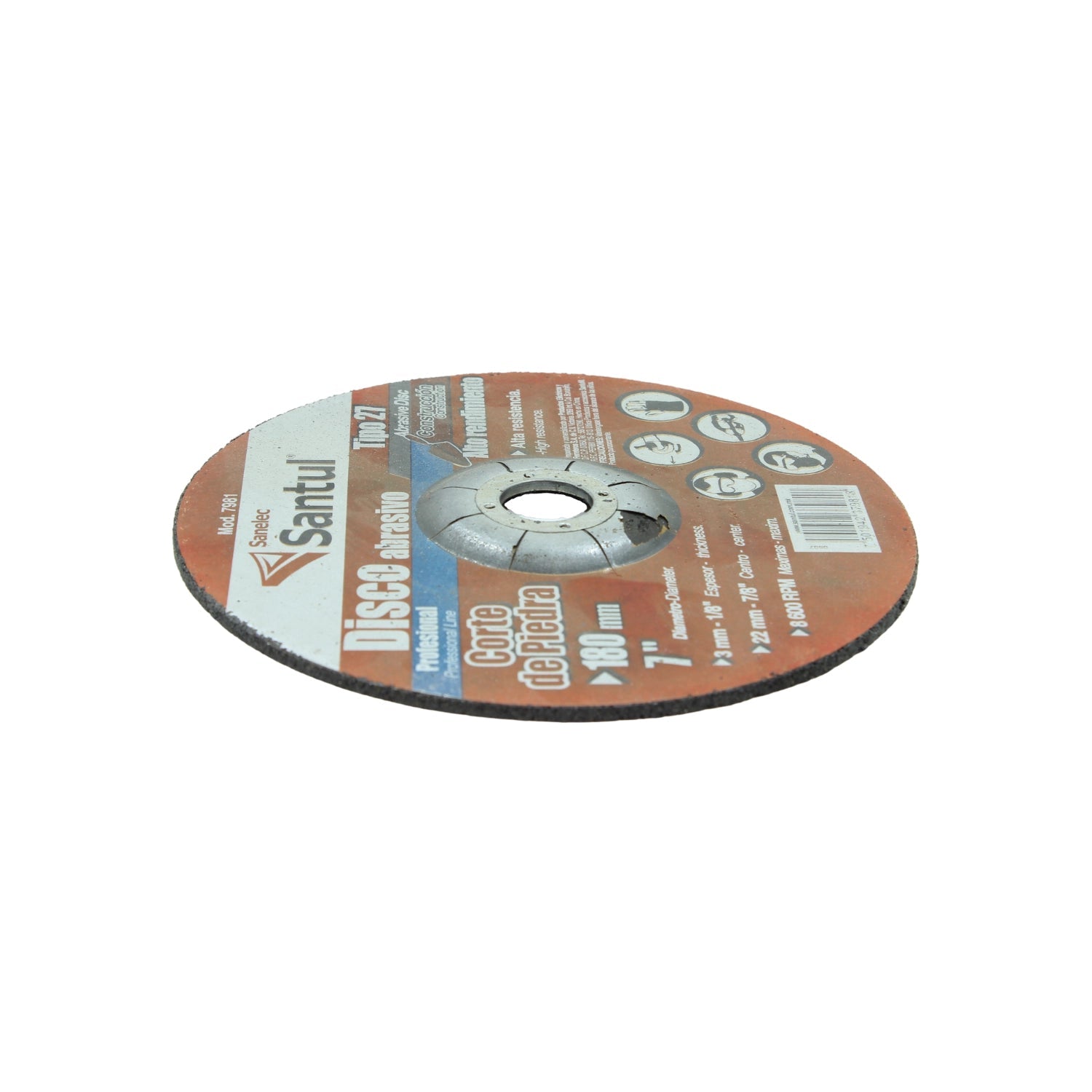 Disco abrasivo Santul profesional 7 pulgadas 180mm para corte de piedra, 3mm espesor, 8600 RPM máximo