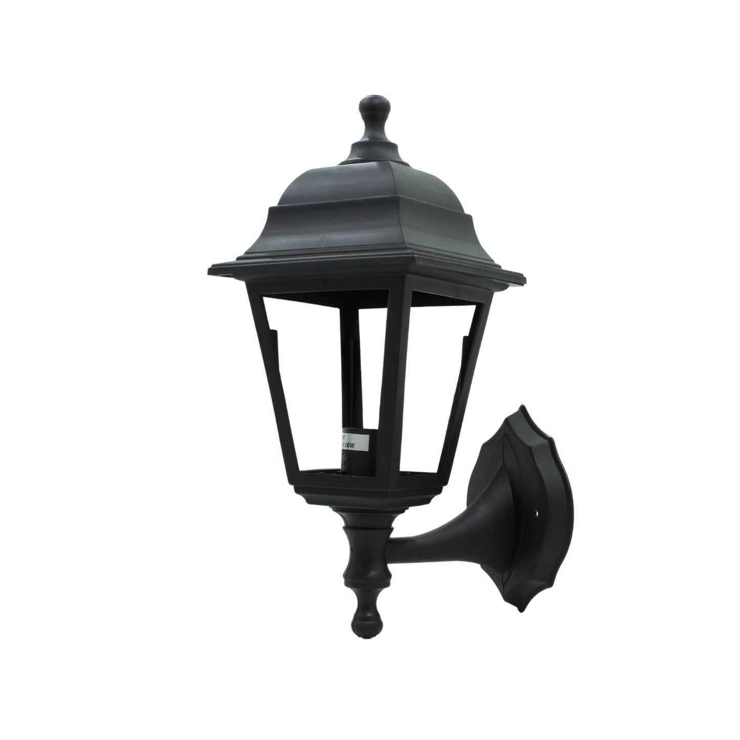 Lámpara farol clásico de pared de plástico negro, estilo vintage para iluminación exterior de jardines y patios.