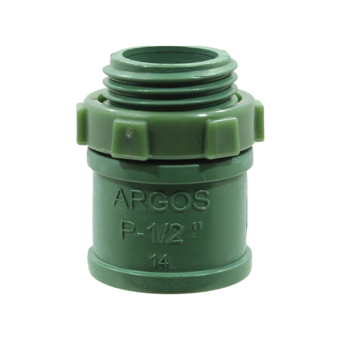 Conector conduit PVC ARGOS pesado verde 1/2 pulgada, roscable para instalación eléctrica.