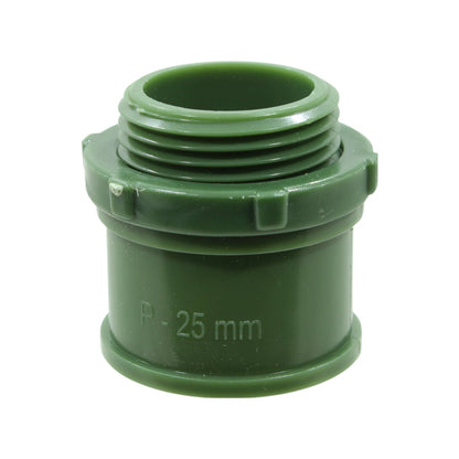 Conector conduit PVC roscado 25mm verde oscuro para unión de tubería en instalaciones eléctricas