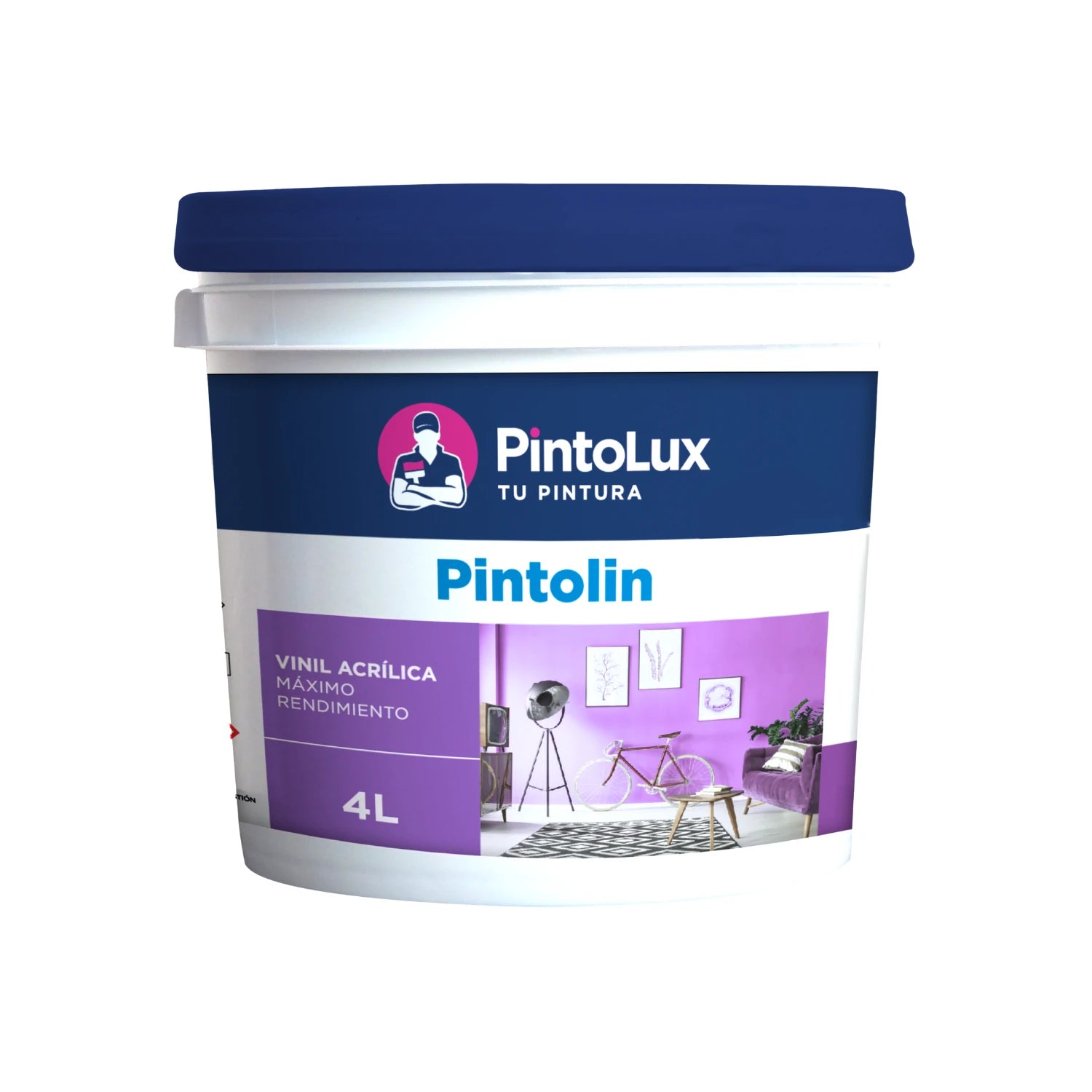 Bote de pintura vinílica acrílica Pintolux lila 4L, máximo rendimiento para paredes interiores