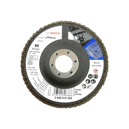 Elaborado de zirconio.,Diámetro: 4 1/2"(114 mm).,Eje: 7/8"(22.23 mm).,Velocidad 13300 RPM,Disco laminado grano 60,Excelente relación costo-rendimiento.,Para esmeriladora angular,,Ideal para metales ferrosos, acero inoxidable.,Usar guantes y lentes de protección al momento de su uso.