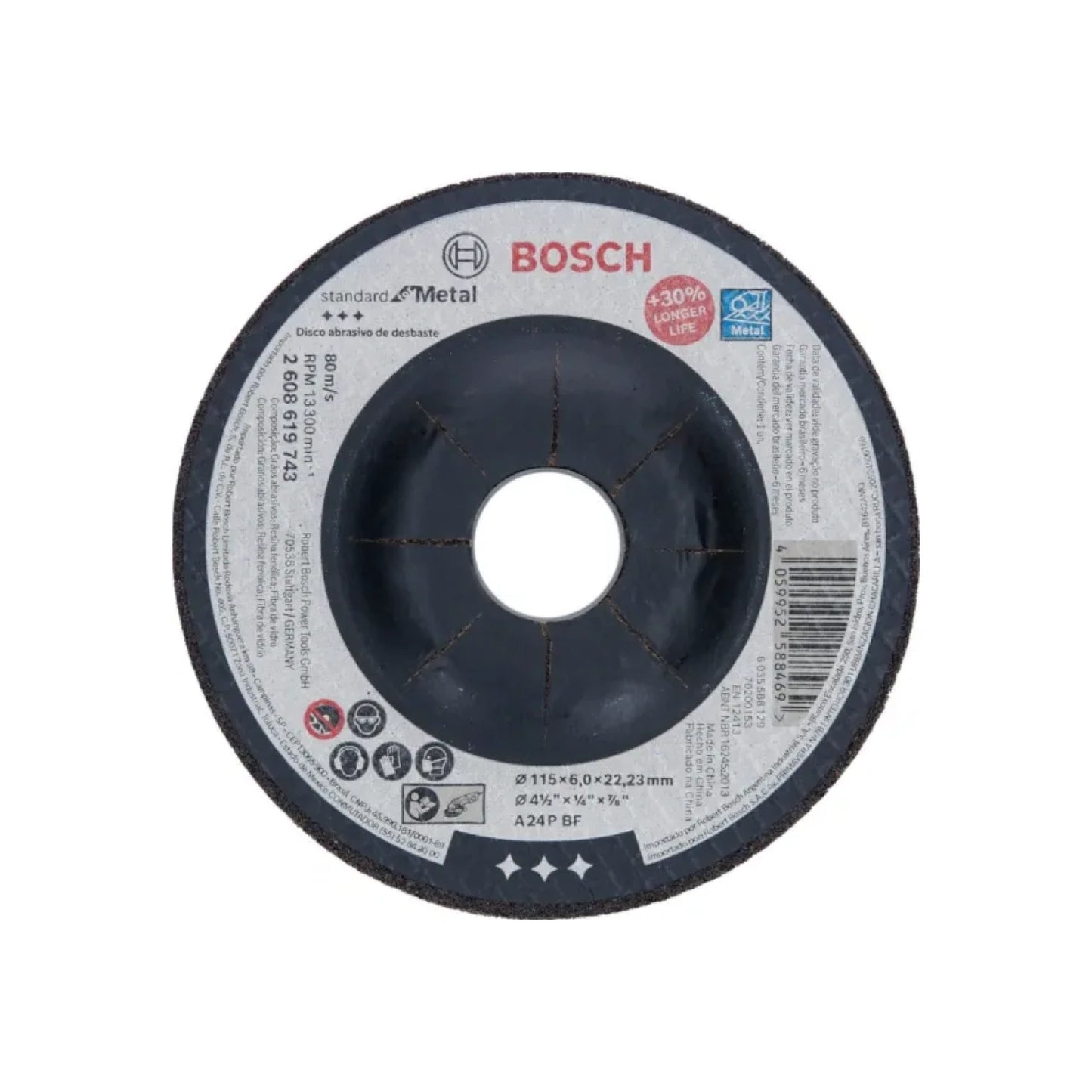 Fabricado con granos abrasivos de óxido de aluminio de alta calidad que dan rendimiento y velocidad en sus aplicaciones.,Desbaste concreto.,Diámetro: 4 1/2"(114 mm).,Eje: 7/8"(22.23 mm).,Espesor: 1/4"(6 mm).,Velocidad 13300 RPM,Los discos de corte Standard tienen un excelente desempeño en cortes en metal.,Con tejido de fibra de vidro fabricado con precisión y simetría que trae alta estabilidad para el disco.,Son fabricados sobre un alto estándar de calidad conforme con las normas internacionales (EN 12413).