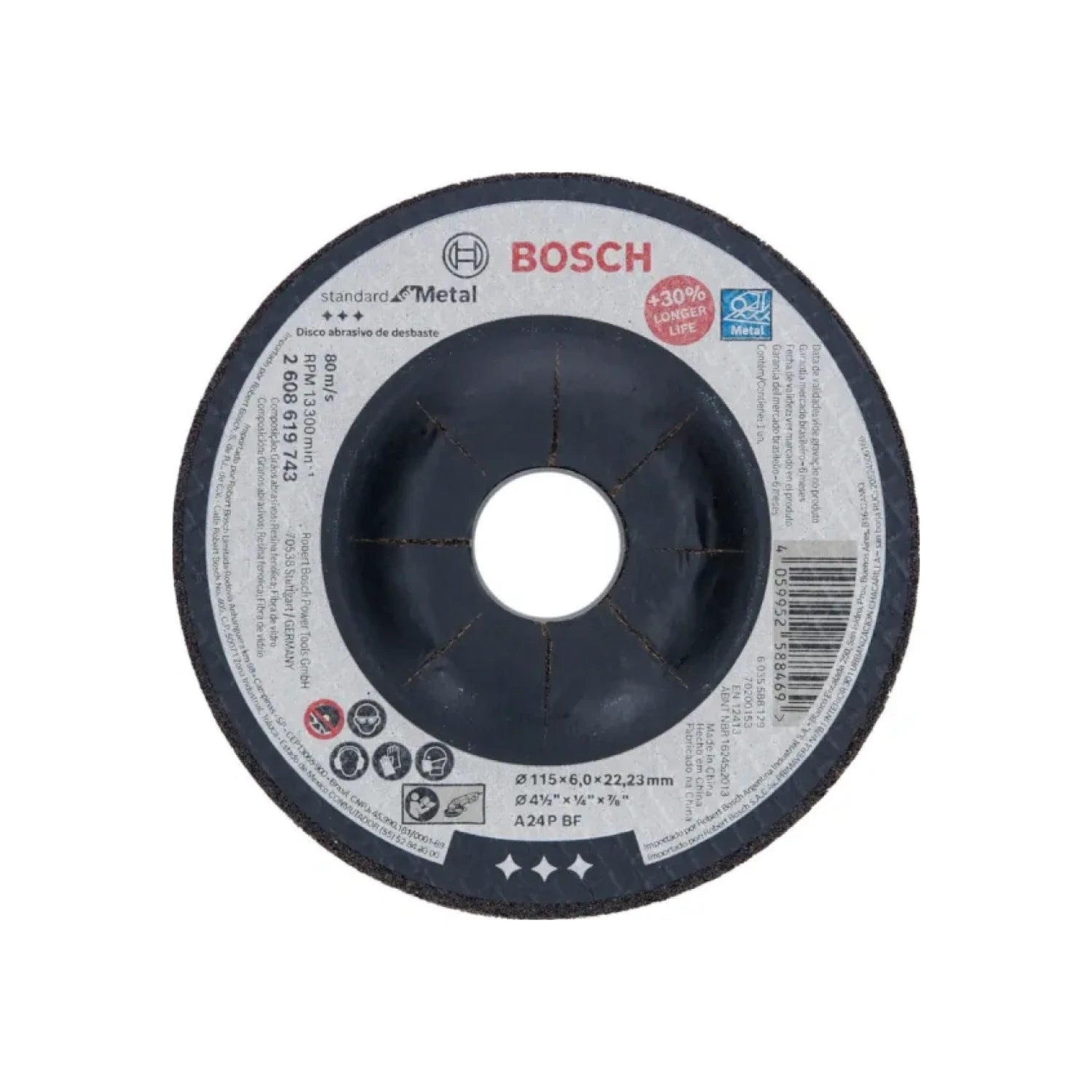 Fabricado con granos abrasivos de óxido de aluminio de alta calidad que dan rendimiento y velocidad en sus aplicaciones.,Desbaste concreto.,Diámetro: 4 1/2"(114 mm).,Eje: 7/8"(22.23 mm).,Espesor: 1/4"(6 mm).,Velocidad 13300 RPM,Los discos de corte Standard tienen un excelente desempeño en cortes en metal.,Con tejido de fibra de vidro fabricado con precisión y simetría que trae alta estabilidad para el disco.,Son fabricados sobre un alto estándar de calidad conforme con las normas internacionales (EN 12413).