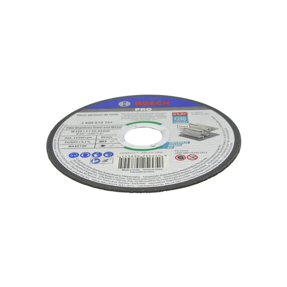 Disco de corte Bosch PRO Inox 115 x 1 x 22,23 mm para acero inoxidable y metal amoladora angular.