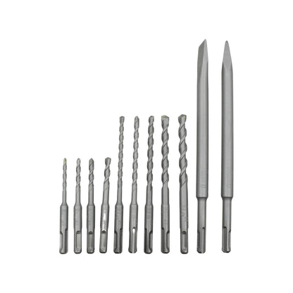 Juego de 11 brocas y cinceles SDS Plus Bosch para martillo perforador, ideal para concreto y mampostería.