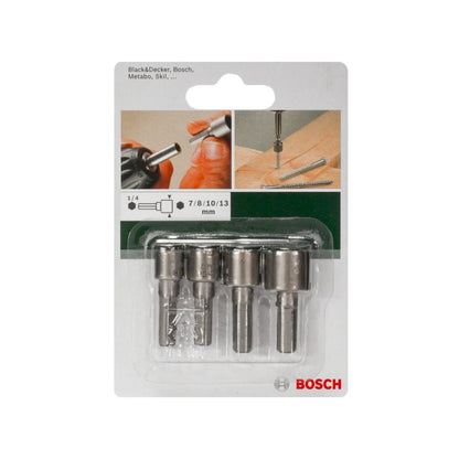 Juego de dados hexagonales Bosch 1/4", 4 piezas (7, 8, 10, 13 mm) para atornilladores y taladros
