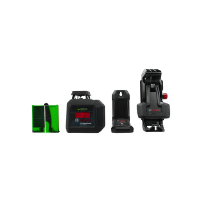 Nivel láser Bosch profesional verde GLL 2-20 G de 20 metros con placa y soportes para obra