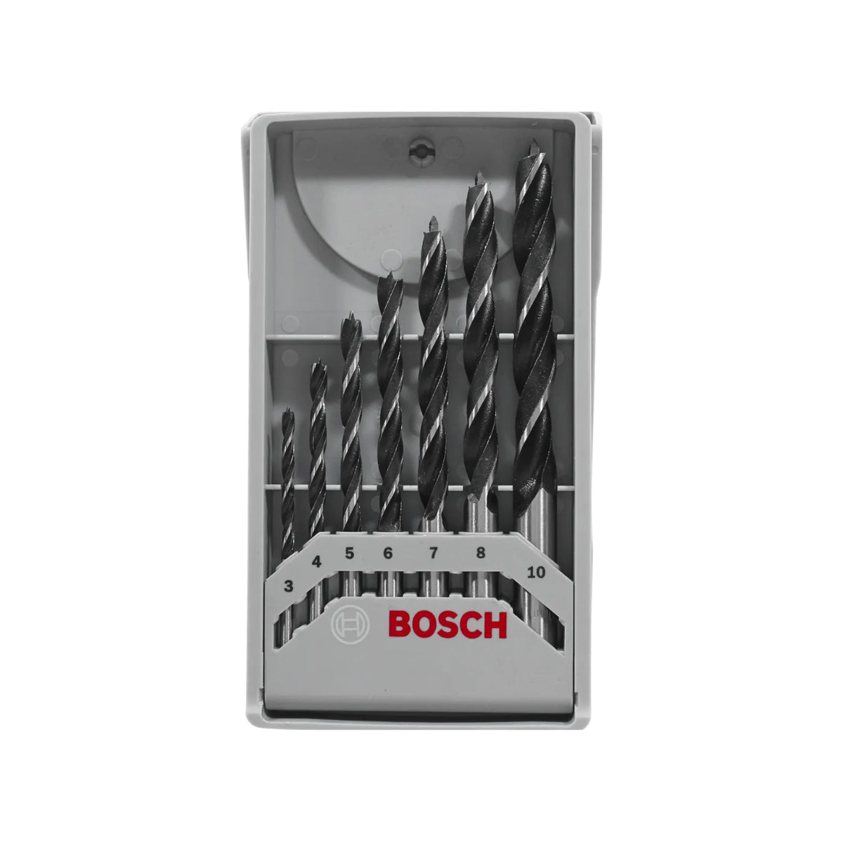 Juego de brocas Bosch para madera con punta centradora de 3 a 10 mm en estuche organizador para carpintería.