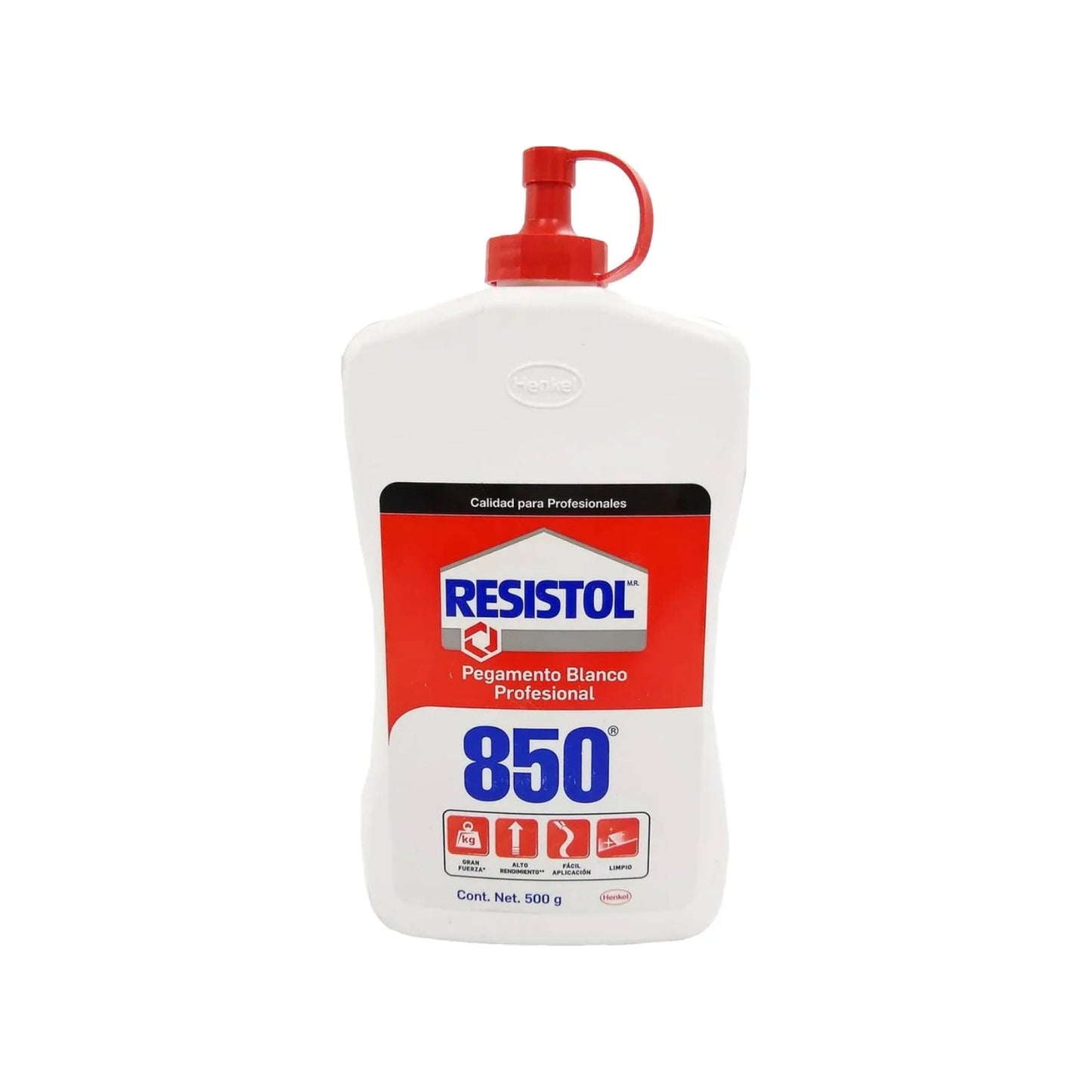 Pegamento blanco Resistol 850 profesional, adhesivo 500g de gran fuerza, alto rendimiento y fácil aplicación