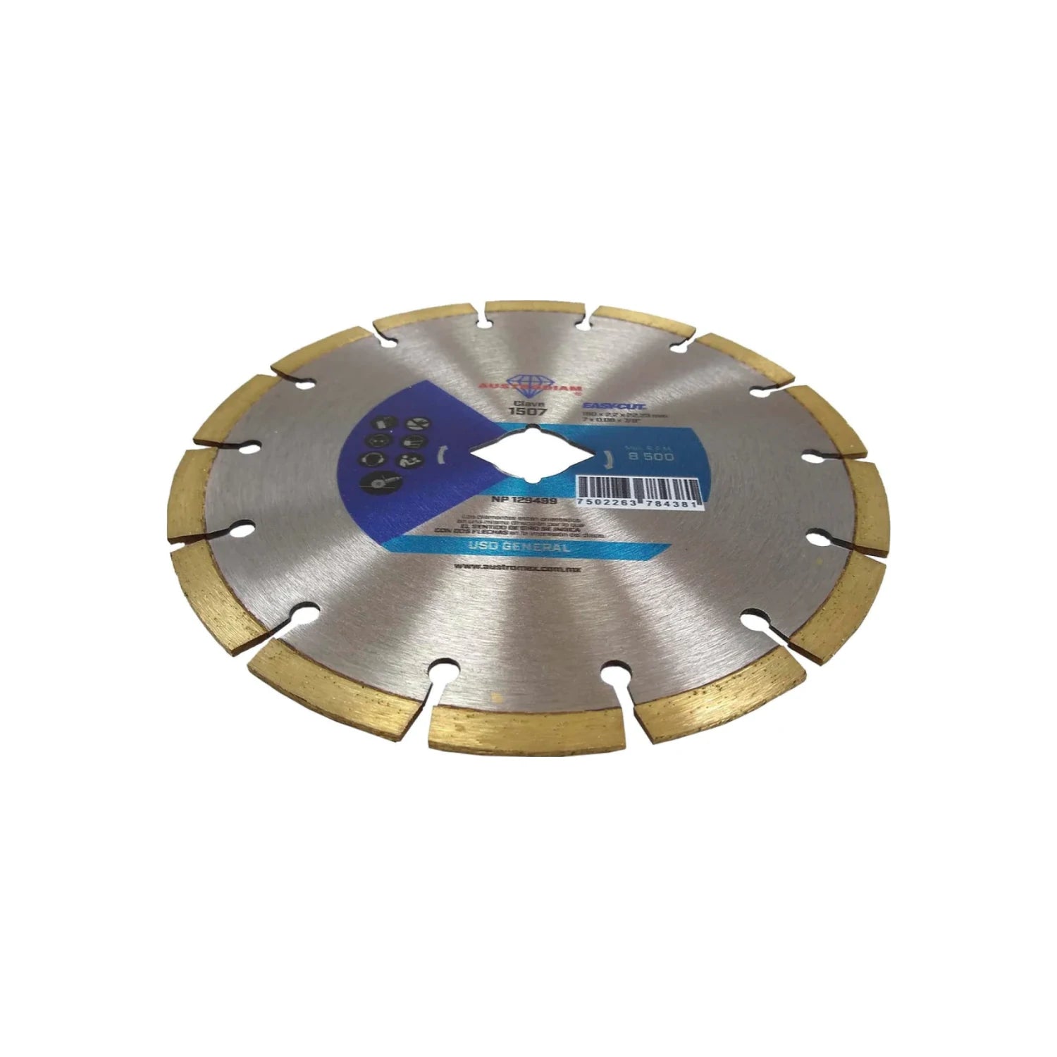 Disco diamantado segmentado Austrodiam Easycut 7 pulgadas para corte general de concreto, ladrillo y mampostería.