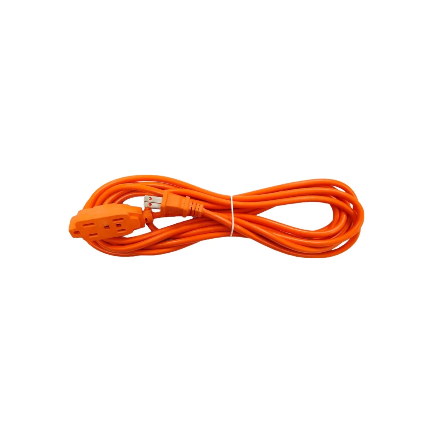 Extensión eléctrica de uso rudo naranja, 4 metros, con triple toma de corriente para herramientas.