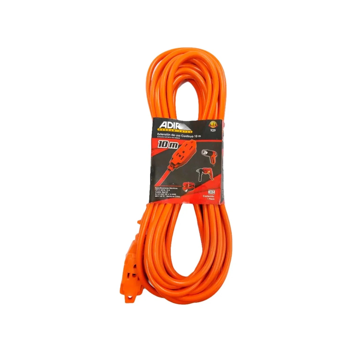 Cable calibre 16 AWG,No conectar más de 1650 W,Extensión de 10 metros.,Extensión de uso rudo naranja.