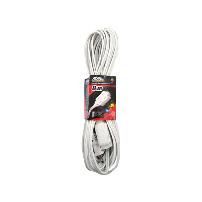 Cable calibre 16 AWG,Cordón tipo sjt.,Extensión de 8 metros.,Extensión electrodoméstica color blanca.