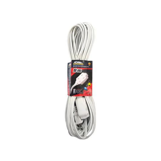 Cable calibre 16 AWG,Cordón tipo sjt.,Extensión de 8 metros.,Extensión electrodoméstica color blanca.