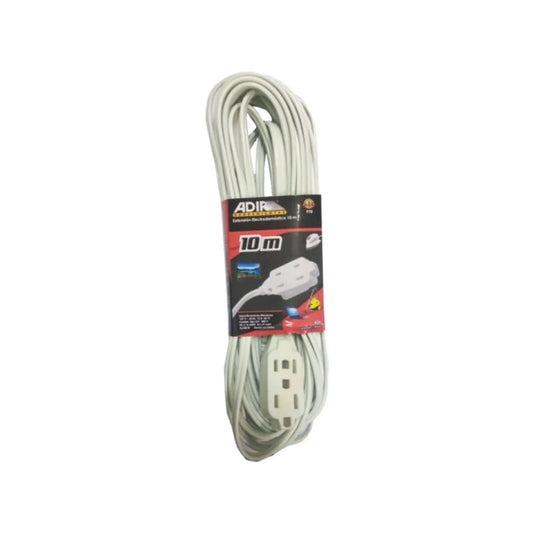 Cable calibre 16 AWG,Cordón tipo sjt.,Extensión de 10 metros.,Extensión electrodoméstica color blanca.