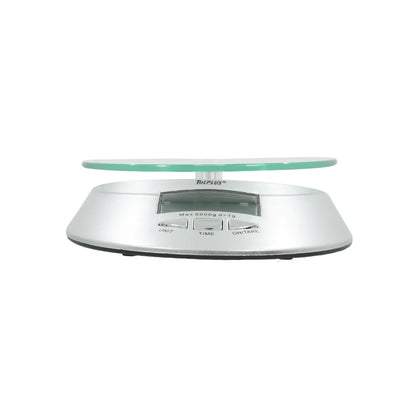 Báscula decocina.,Peso máximo: 5 kg,Función tara.,Función reloj.,Apagado automático.,Equipada con un sensor de alta precisión.