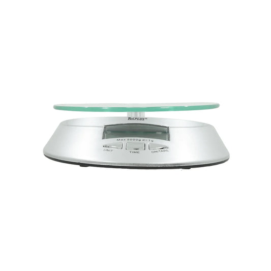 Báscula decocina.,Peso máximo: 5 kg,Función tara.,Función reloj.,Apagado automático.,Equipada con un sensor de alta precisión.