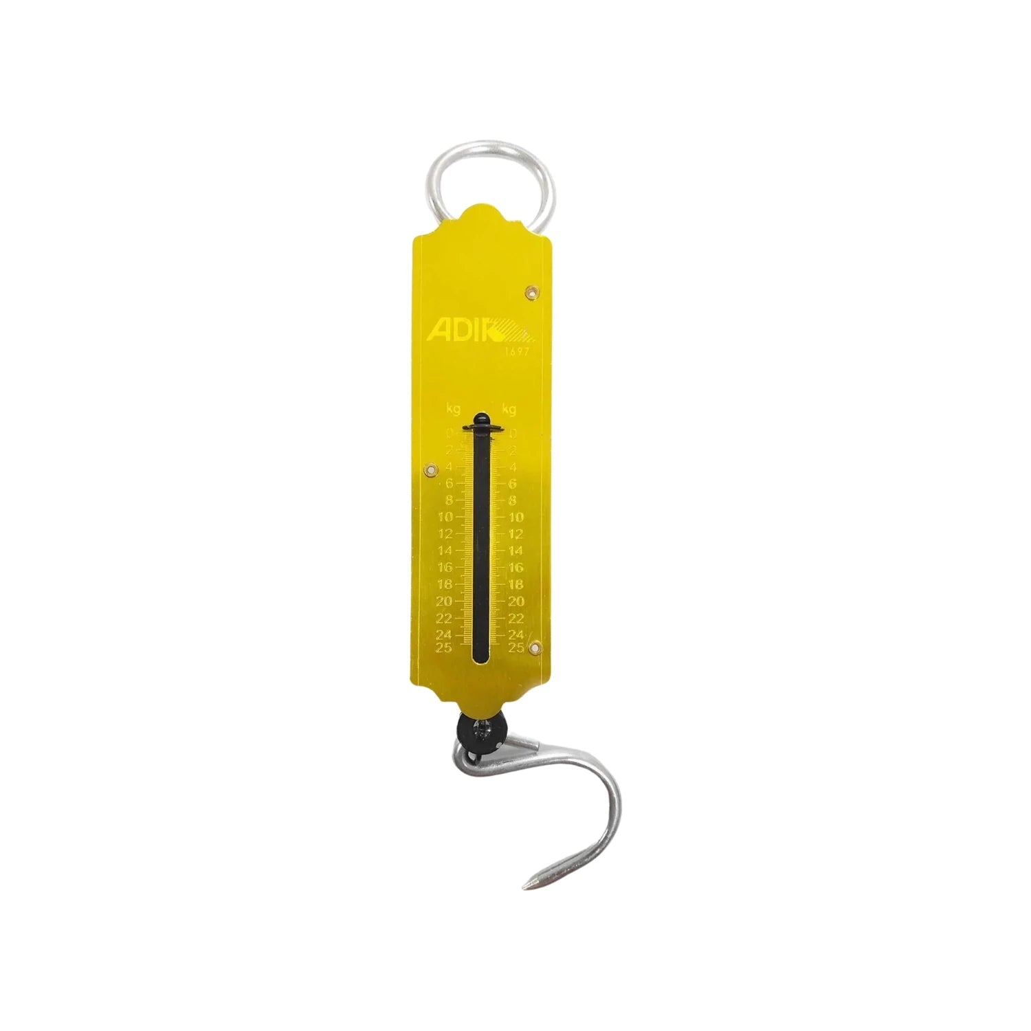 Báscula romana Adir 1697 amarilla de resorte, capacidad 25 kg con gancho de metal