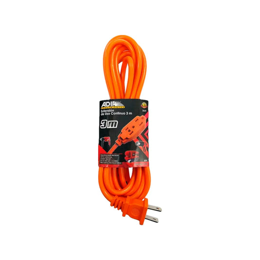 Cable calibre 16 AWG,No conectar más de 1650 W,Extensión de 3 metros.,Extensión de uso rudo naranja.