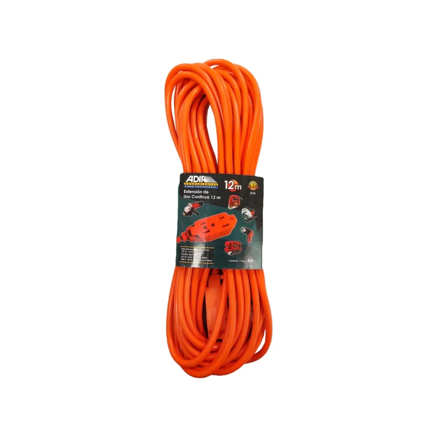 Cable calibre 16 AWG,No conectar más de 1650 W,Extensión de 12 metros.,Extensión de uso rudo naranja.