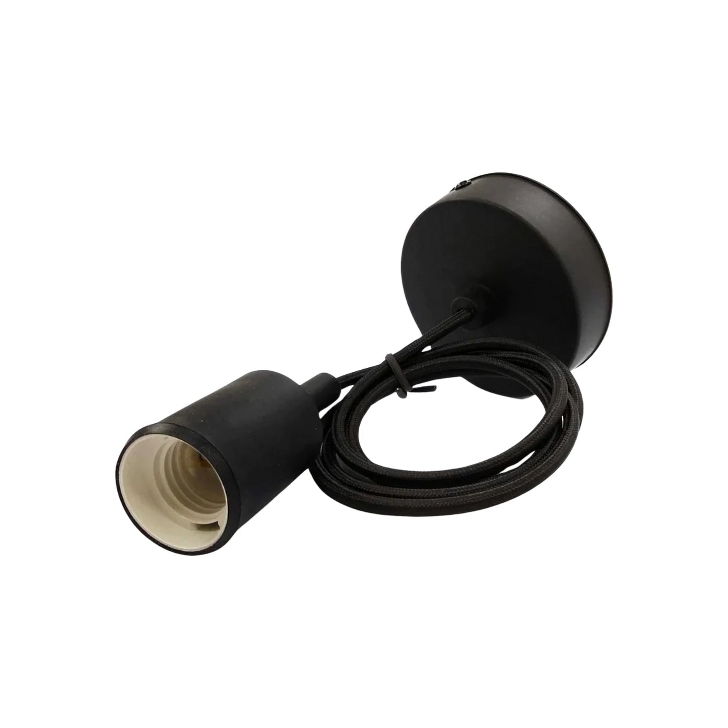 Candil colgante negro, porta lámpara tipo socket con cable trenzado, para instalación de techo