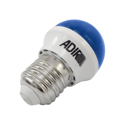 Mini foco LED Adir azul 1W con base de tornillo E27, ideal para bajo consumo energético.