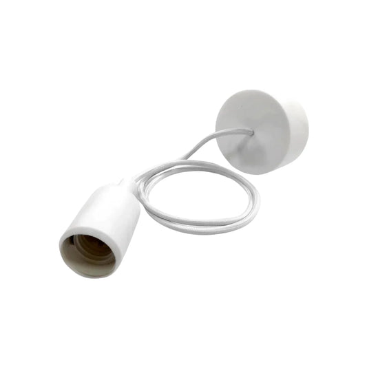 Cable de 1 m de largo color blanco.,Luminario incandescente de techo.,Para uso interior suspendido.,Base E27