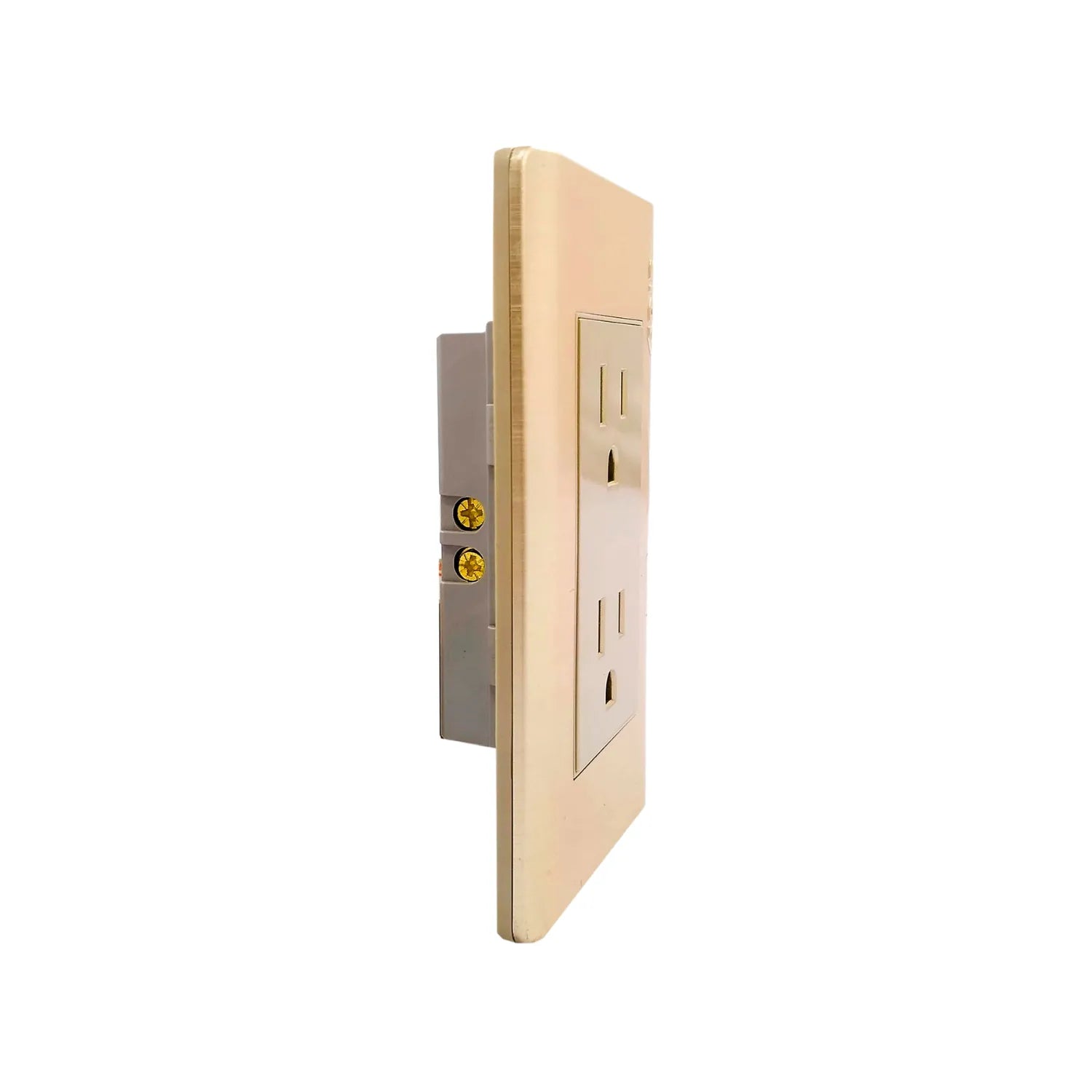 Placa de pared eléctrica rose gold con dos contactos. Receptáculo doble con terminales de tornillo.